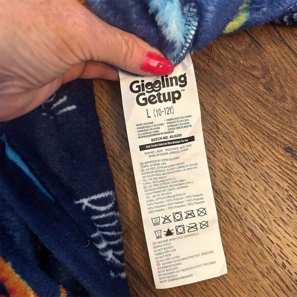 Giggling Getup Kids Dinosaur Hooded Plush Robe Blue Size L - Picture 9 of 11